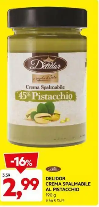 DPiù DELIDOR CREMA SPALMABILE AL PISTACCHIO 190 g offerta