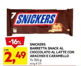 DPiù SNICKERS BARRETTA SNACK AL CIOCCOLATO AL LATTE CON ARACHIDI E CARAMELLO 7 x 350 g offerta