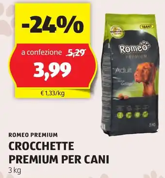 ALDI ROMEO PREMIUM CROCCHETTE PREMIUM PER CANI 3 kg offerta