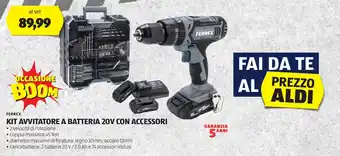 ALDI FERREX KIT AVVITATORE A BATTERIA 20V CON ACCESSORI offerta