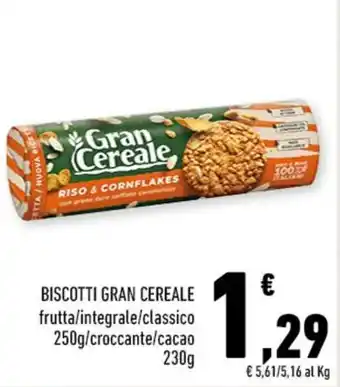 Conad BISCOTTI GRAN CEREALE frutta/integrale/classico 250g/croccante/cacao 230g offerta
