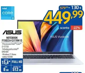 ASUS NOTEBOOK F1502ZA-EJ178W I3