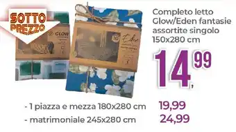 Completo letto Glow/Eden fantasie assortite singolo 150x280 cm