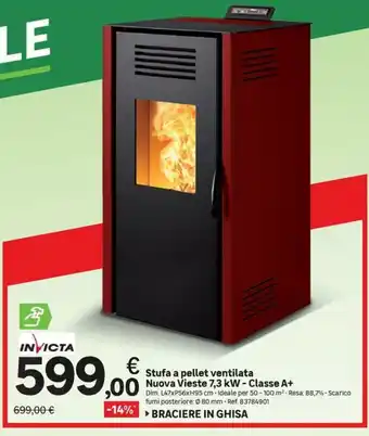 Leroy Merlin Stufa a pellet ventilata Nuova Vieste 7,3 kW - Classe A+ offerta