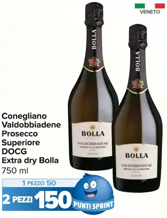 Carrefour Conegliano Valdobbiadene Prosecco Superiore DOCG Extra dry Bolla 750 ml offerta