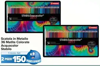 Carrefour Scatola in Metallo 36 Matite Colorate Acquacolor Stabilo offerta