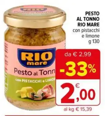 Iperal PESTO AL TONNO RIO MARE con pistacchi e limone g 130 offerta