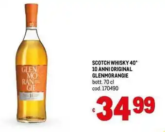 Metro SCOTCH WHISKY 40⁰ 10 ANNI ORIGINAL GLENMORANGIE bott. 70 cl offerta