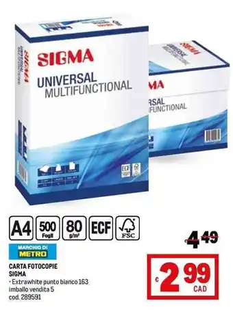 Metro CARTA FOTOCOPIE SIGMA offerta