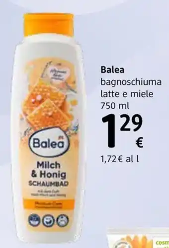 dm drogerie markt Balea bagnoschiuma latte e miele 750 ml offerta
