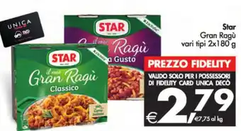 Deco Supermercati Star Gran Ragù vari tipi 2x180 g offerta