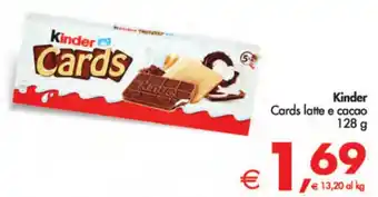 Deco Supermercati Kinder Cards latte e cacao 128 g offerta