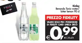 Deco Supermercati Kinley Bevanda Tonic water/ bitter lemon 90 cl offerta
