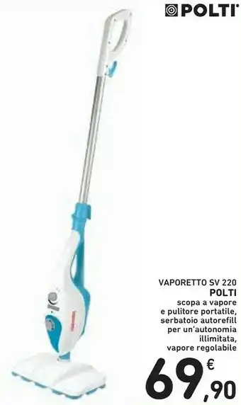 Conad Polti Vaporetto SV220 Pulitore A Vapore Verticale 0,32 L Turchese, Bianco 1300 W offerta