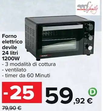 Carrefour Forno elettrico devile 24 litri 1200W offerta