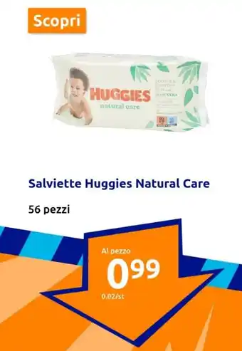 Action Salviette Huggies Natural Care 56 pezzi offerta