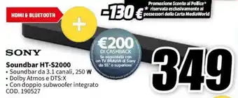 MediaWorld SONY Soundbar HT-S2000 offerta