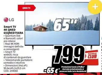 MediaWorld LG Smart TV 4K QNED 65QNED756RA offerta