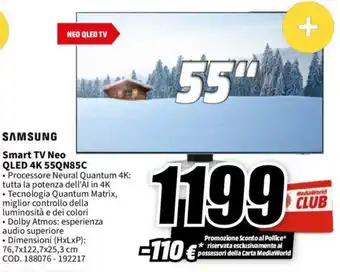 MediaWorld SAMSUNG Smart TV Neo QLED 4K 55QN85C offerta