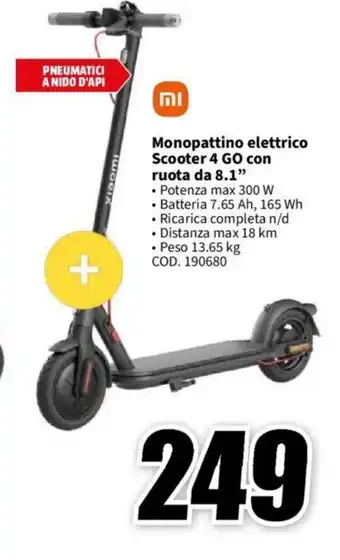 MediaWorld Monopattino elettrico Scooter 4 GO con ruota da 8.1" offerta