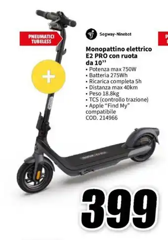 MediaWorld Monopattino elettrico E2 PRO con ruota da 10'' offerta