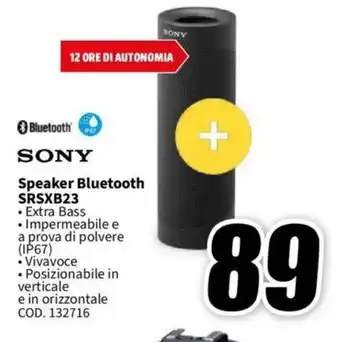 MediaWorld SONY Speaker Bluetooth SRSXB23 offerta