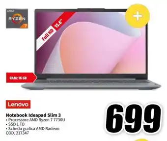 MediaWorld Lenovo Notebook Ideapad Slim 3 offerta