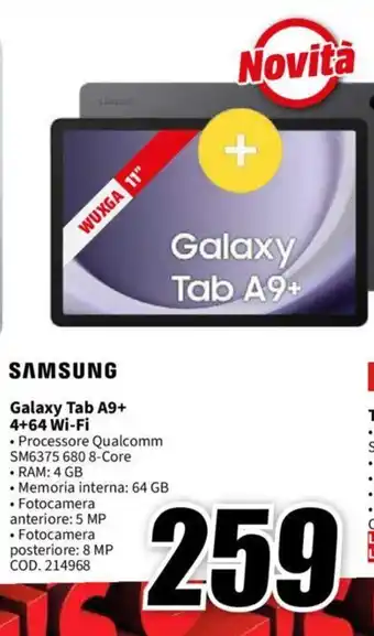 MediaWorld SAMSUNG Galaxy Tab A9+4+64 Wi-Fi offerta