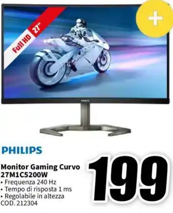MediaWorld PHILIPS Monitor Gaming Curvo 27M1C5200W offerta