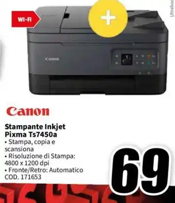 MediaWorld Canon Stampante Inkjet Pixma Ts7450a offerta