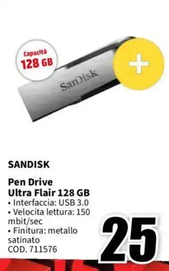 MediaWorld SANDISK Pen Drive Ultra Flair 128 GB offerta