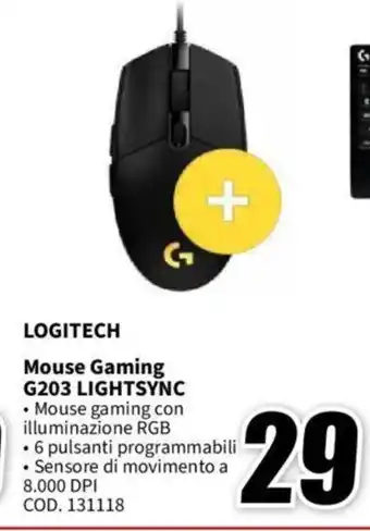 MediaWorld LOGITECH Mouse Gaming G203 LIGHTSYNC offerta