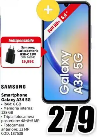 MediaWorld SAMSUNG Smartphone Galaxy A34 5G offerta