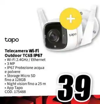 MediaWorld tapo Telecamera Wi-Fi Outdoor TC65 IP67 offerta