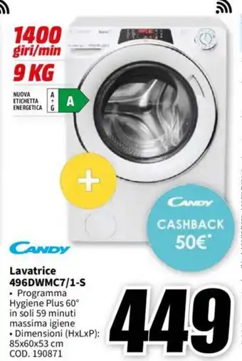MediaWorld CANDY Lavatrice 496DWMC7/1-S offerta