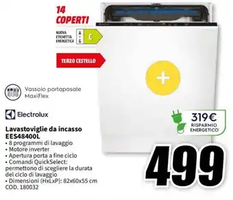 MediaWorld Electrolux Lavastoviglie da incasso EES48400L offerta