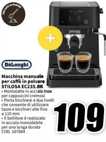 MediaWorld DeLonghi Macchina manuale per caffè in polvere STILOSA EC235.BK offerta