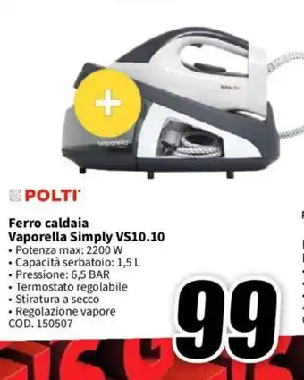 MediaWorld POLTI Ferro caldaia Vaporella Simply VS10.10 offerta