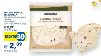 Esselunga PIADINA FRESCA ESSELUNGA con olio extra vergine di oliva 520 g offerta