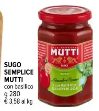 Iperal SUGO SEMPLICE MUTTI con basilico g 280 offerta