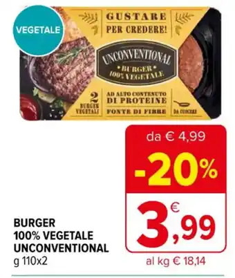Iperal BURGER 100% VEGETALE UNCONVENTIONAL g 110 x 2 offerta