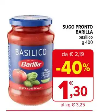 Iperal SUGO PRONTO BARILLA basilico g 400 offerta