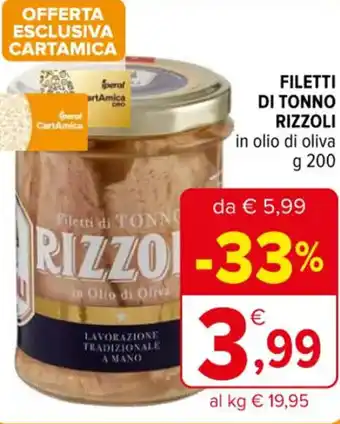 Iperal Filetti di TONNO RIZZOLI in olio di oliva g 200 offerta