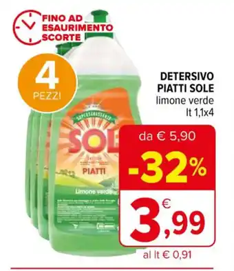 Iperal DETERSIVO PIATTI SOLE limone verde lt 1,1x4 offerta