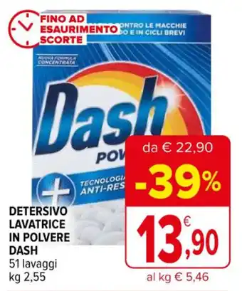 Iperal DETERSIVO LAVATRICE IN POLVERE DASH 51 lavaggi kg 2,55 offerta