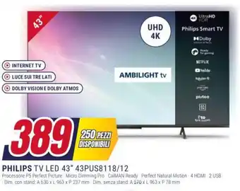 Trony PHILIPS TV LED 43" 43PUS8118/12 offerta