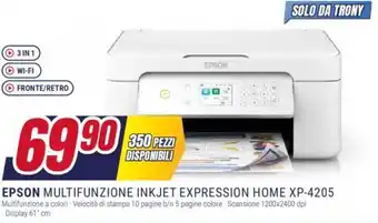 Trony EPSON MULTIFUNZIONE INKJET EXPRESSION HOME XP-4205 offerta