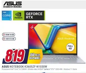 Trony ASUS NOTEBOOK K3605ZF-N1030W offerta
