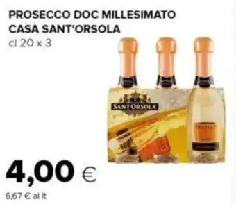 Oasi PROSECCO DOC MILLESIMATO CASA SANT'ORSOLA cl 20 x 3 offerta
