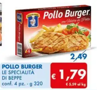 MD Discount POLLO BURGER LE SPECIALITÀ DI BEPPE conf. 4 pz. - g 320 offerta